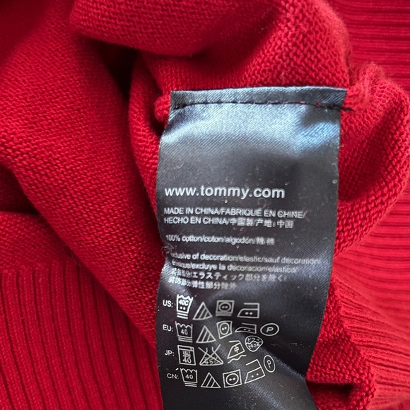 New TOMMY HILFIGER ESSENTIAL V-NECK SWEATER Men XL 100% cotton red long sleeve - Picture 8 of 12